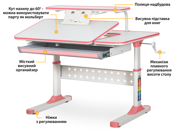 Комплект парта Evo-кids TH-320 Pink + крісло Evo-kids Mio Lite KP (арт.TH-320 W/PN + Y-208 KP) - Pampik - 2