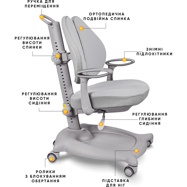 Крісло дитяче ErgoKids GT Y-404 ortopedic grey - оббивка сіра однотонна (коробок-1 шт.) - Pampik - 2