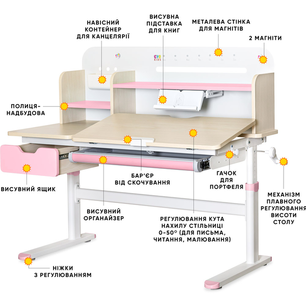 Дитячий стіл Evo-kids TH-360 Pink (арт. TH-360 TG/PN Plus) - Pampik - 2