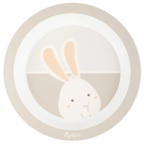 Тарілка плоска пластмасова Sigikid Зайченя, бежевий (25399/38288) - Pampik