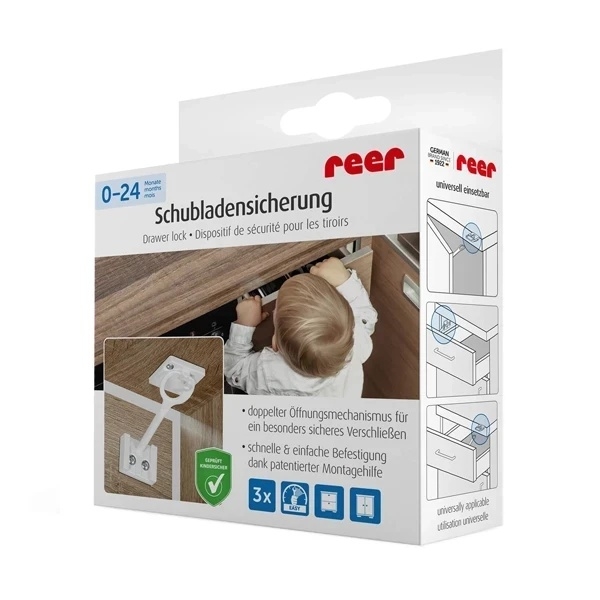 Защита для шкафов и ящиков Reer, 3 шт., белый (71060/35174) - Pampik