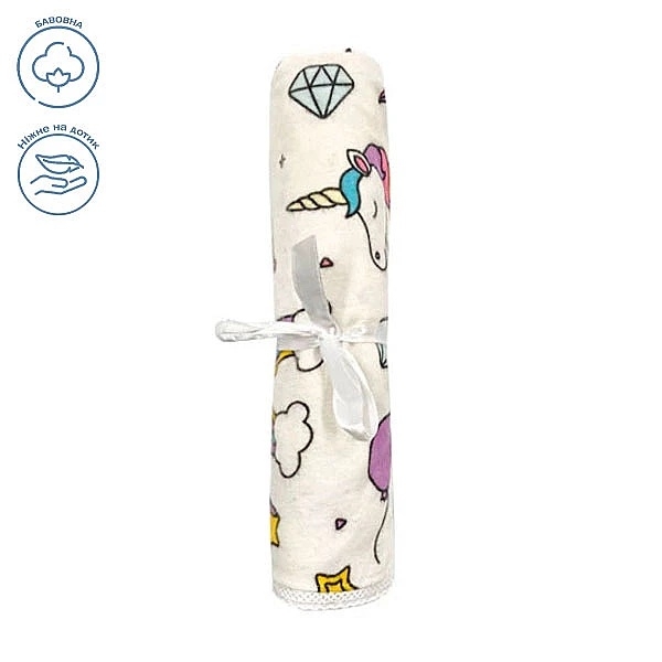 Пелюшка фланелева NL Baby Єдиноріг, 80х80 см, білий (32690) - Pampik - 2