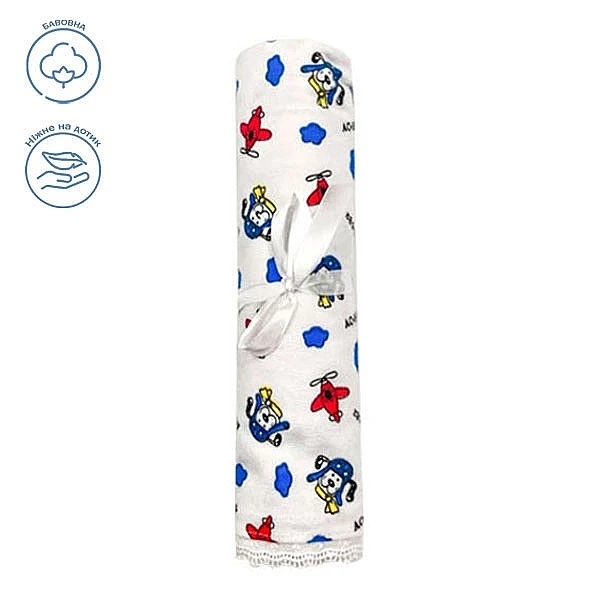 Пелюшка фланелева NL Baby Літак, 80х80 см, біло-синій (34663) - Pampik - 2