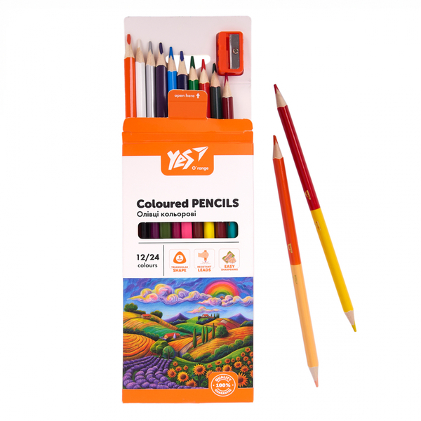 Олівці кольорові Yes Orange Line з точилкою, 12 шт., 24 кольори (290754) - Pampik - 5