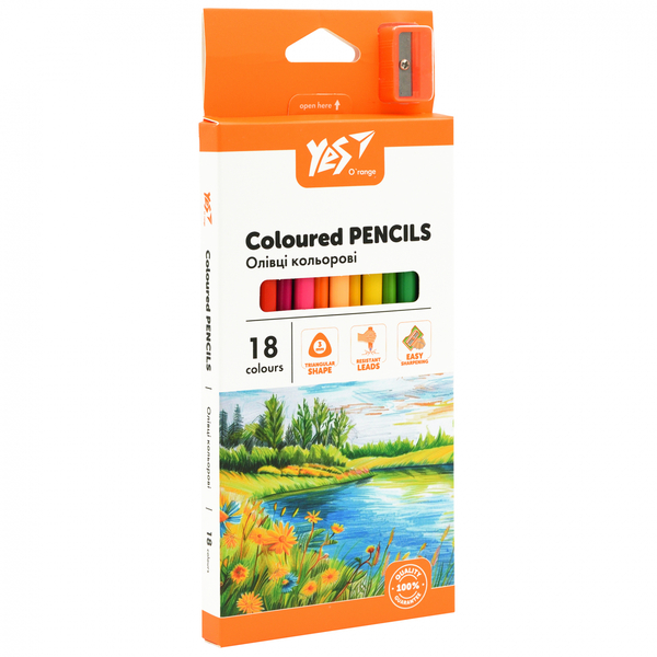 Карандаши цветные Yes Orange Line с точилкой, 18 цветов (290739) - Pampik