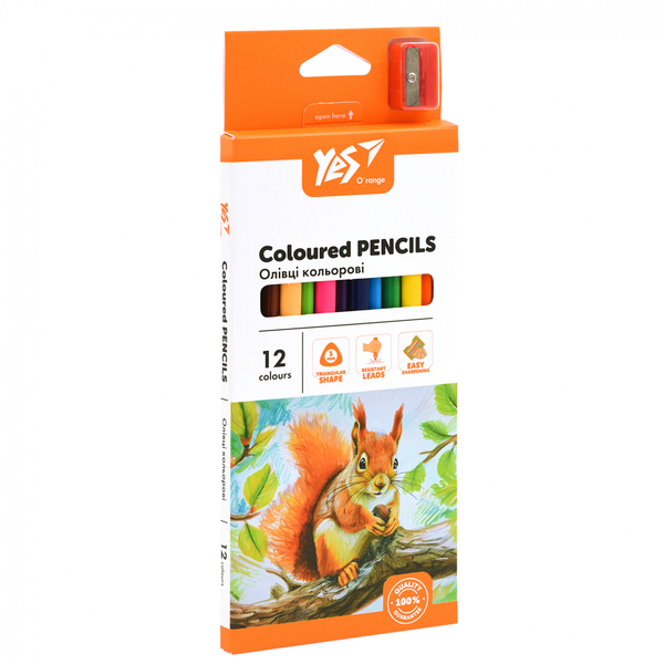 Карандаши цветные Yes Orange Line с точилкой, 12 цветов (290723) - Pampik