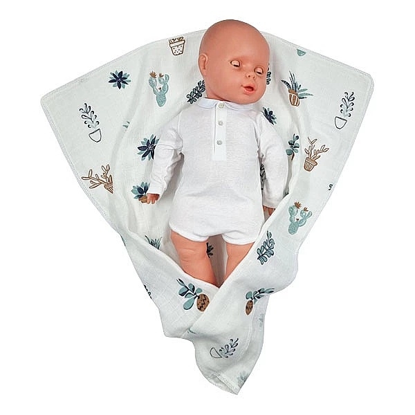 Пеленка муслиновая NL Baby Цветок, 80х80 см, бело-зеленый (31846) - Pampik - 8