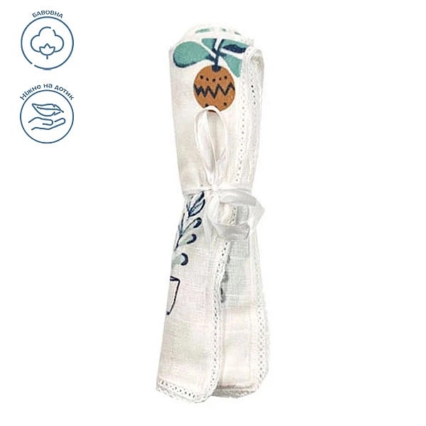 Пеленка муслиновая NL Baby Цветок, 80х80 см, бело-зеленый (31846) - Pampik - 2