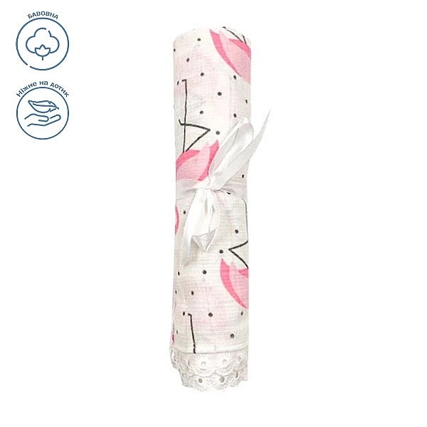 Пеленка муслиновая NL Baby Фламинго, 80х80 см, бело-розовый (36117) - Pampik - 2