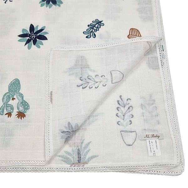 Пеленка муслиновая NL Baby Цветок, 80х80 см, бело-зеленый (31846) - Pampik - 6