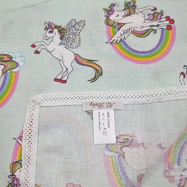 Пеленка муслиновая NL Baby Единорог, 80х80 см, салатовый (31793) - Pampik - 6