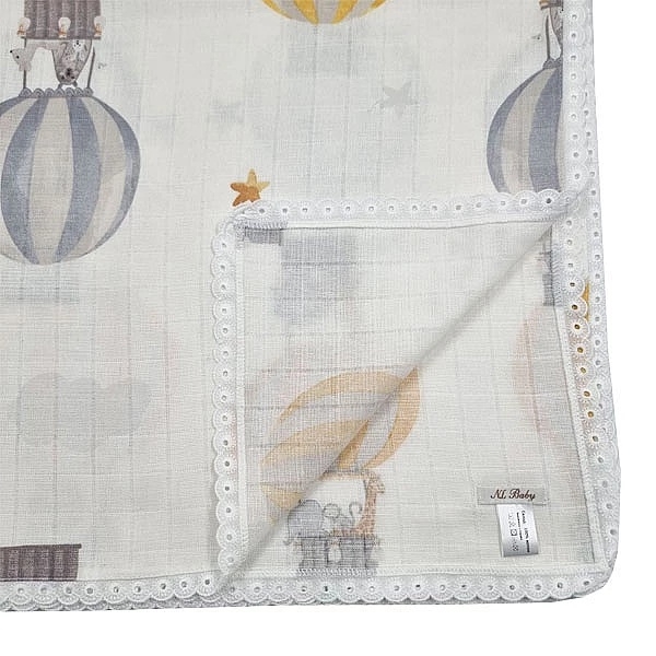 Пелюшка муслінова NL Baby Повітряна куля, 80х80 см, біло-жовтий (37076) - Pampik - 6