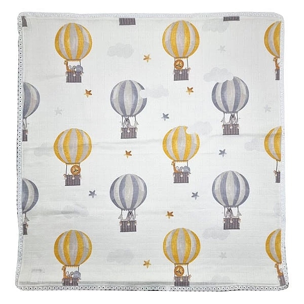 Пелюшка муслінова NL Baby Повітряна куля, 80х80 см, біло-жовтий (37076) - Pampik - 3