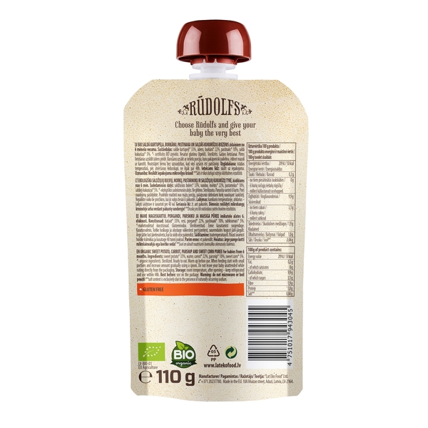 Набір пюре Rudolfs Pouch Смузі Батат, морква, пастернак з солодкою кукурудзою, 660 г (6 уп. по 110 г) - Pampik - 2