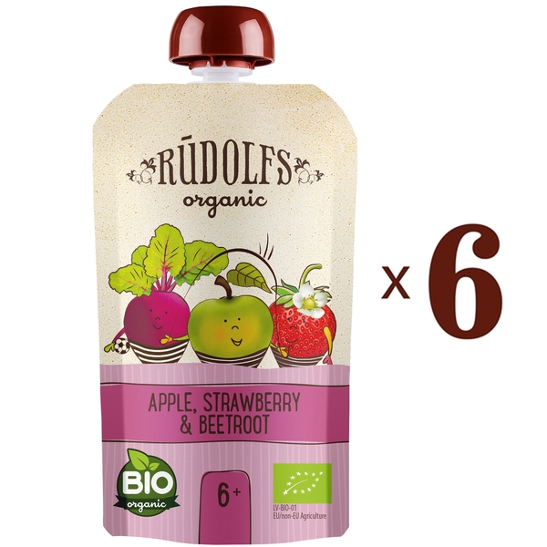 Набор пюре Rudolfs Pouch Смузи Яблоко, клубника и свекла, 660 г (6 уп. по 110 г) - Pampik