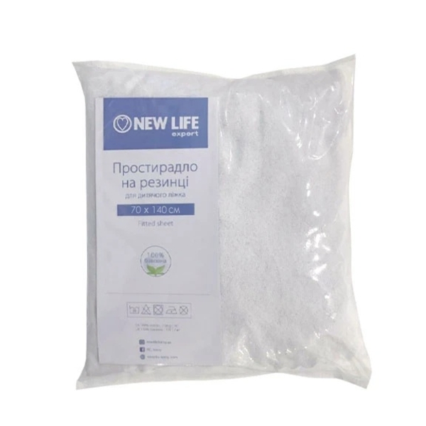 Простыня на резинке NL Baby, махровая, 140х70 см, белый (063/37646) - Pampik