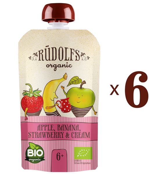 Набор пюре Rudolfs Pouch Смузи Яблоко, банан, клубника со сливками, 660 г (6 уп. по 110 г) - Pampik
