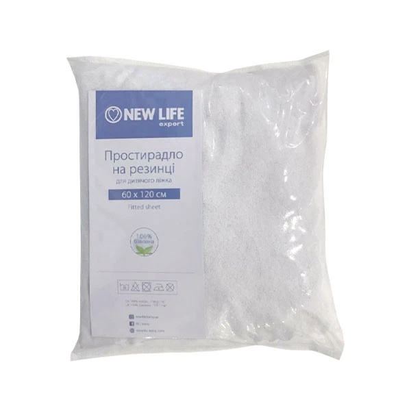 Простыня на резинке NL Baby, махровая, 120х60 см, белый (063/37518) - Pampik