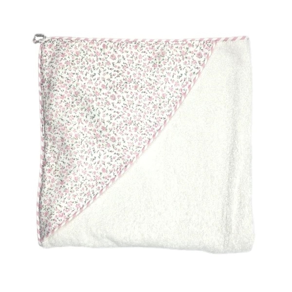 Полотенце-уголок NL Baby, 110х110 см, белый с розовым (807/38122) - Pampik