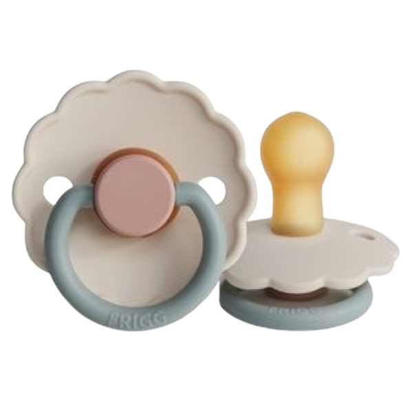 Пустышка латексная Frigg Daisy Cotton Candy, круглая, size 2, 6-18 мес., бежево-голубой (000514) - Pampik