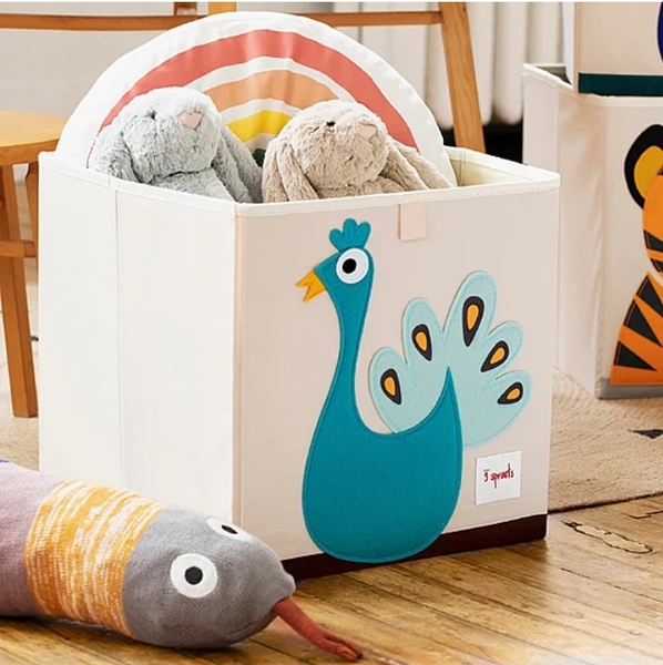 Куб для хранения 3 Sprouts Павлин, 33х33х33 см, бежевый (IBXPEA/11172) - Pampik - 2