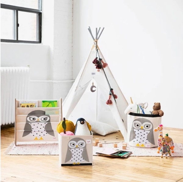 Кошик для зберігання 3 Sprouts Сова, круглий, 45х43 см, бежевий (IBNSNO/33315) - Pampik - 2