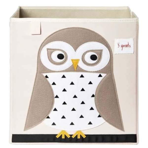 Куб для хранения 3 Sprouts Сова, 33х33х33 см, бежевый (IBXOWL/20877) - Pampik