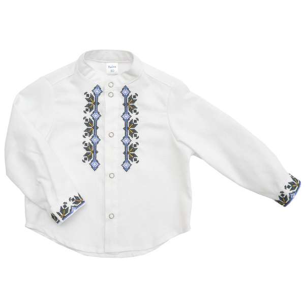 Вышиванка для мальчика Twins Etno, р.92, белый с сине-серым (88OT-E92-16) - Pampik