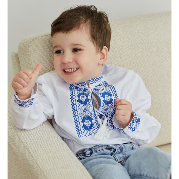 Вишиванка для хлопчика Twins Оберіг, р.116, білий з блакитним (88OT-О116-04) - Pampik - 5