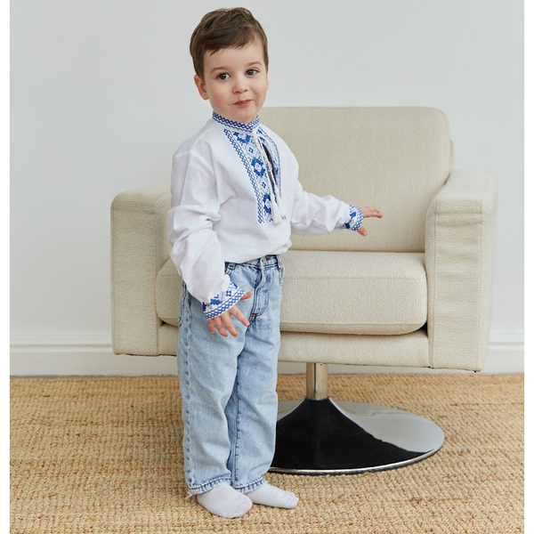 Вишиванка для хлопчика Twins Оберіг, р.122, білий з блакитним (88OT-О122-04) - Pampik - 3