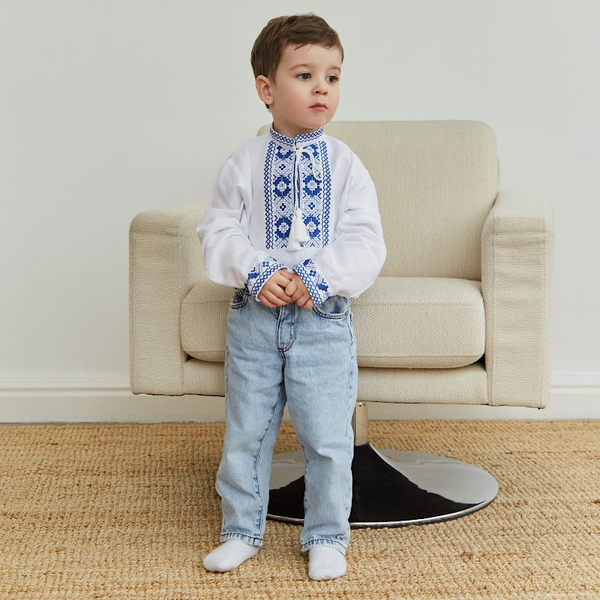 Вишиванка для хлопчика Twins Оберіг, р.110, білий з блакитним (88OT-О110-04) - Pampik - 4