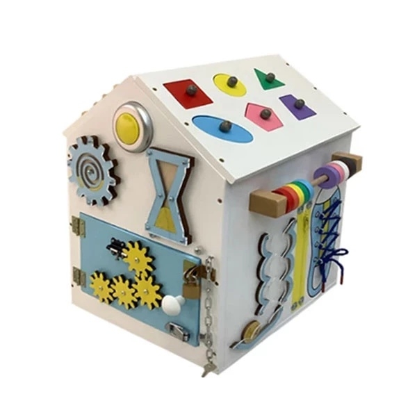 Іграшка дерев'яна NL Baby Актівіті Бізікуб, 30х30х40 см, білий (32143) - Pampik