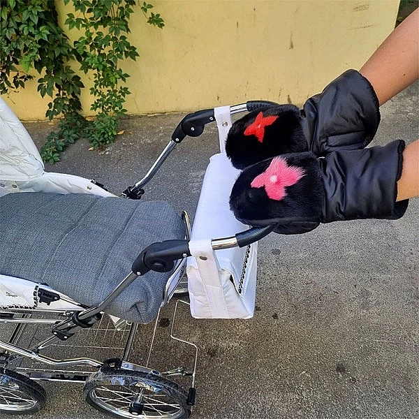 Муфта-рукавички NL Baby с норкой, черный с розовым (0000/36070) - Pampik - 5