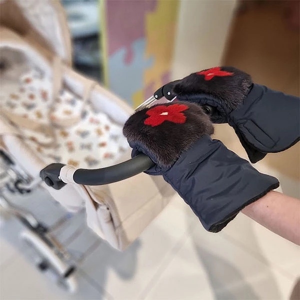 Муфта-рукавички NL Baby з норкою, чорний з червоним (0000/33145) - Pampik - 4