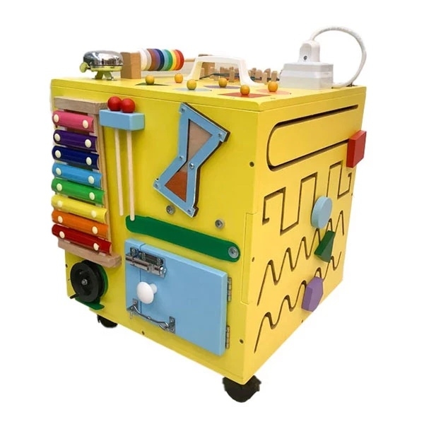 Іграшка дерев'яна NL Baby Актівіті Бізікуб, 35х35 см, жовтий (24421) - Pampik