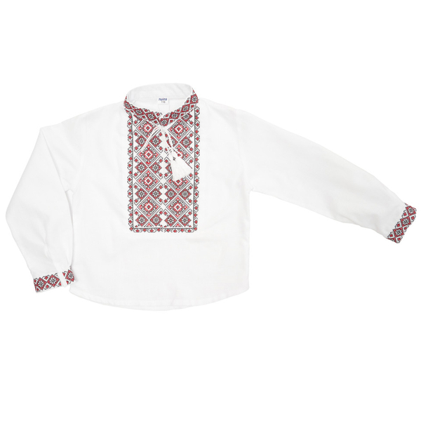 Вишиванка для хлопчика Twins Українська, р.122, білий з червоно-чорним (88OT-U122-1213) - Pampik