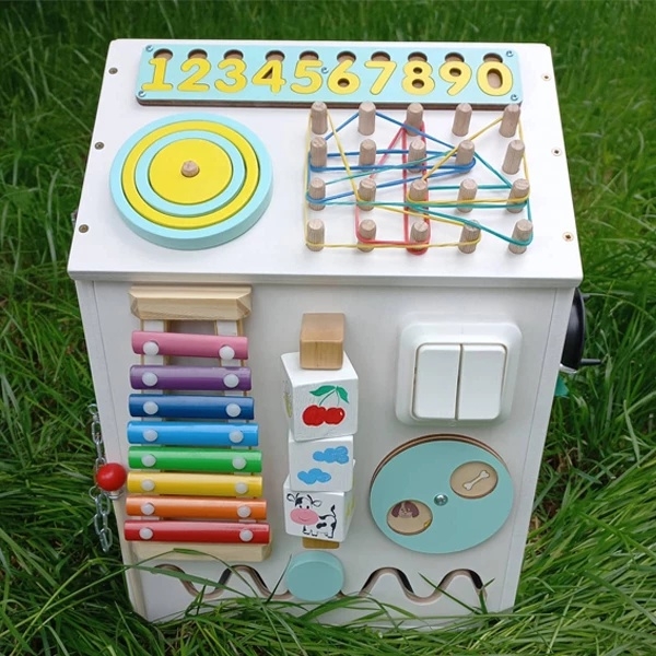 Іграшка дерев'яна NL Baby Актівіті Бізікуб, 30х30х40 см, білий (32143) - Pampik - 2