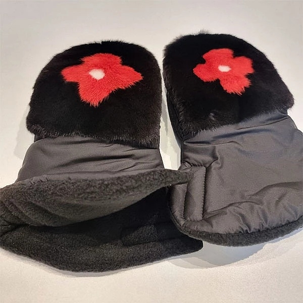 Муфта-рукавички NL Baby з норкою, чорний з червоним (0000/33145) - Pampik - 2