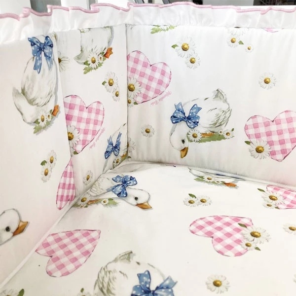 Набір NL Baby Cododo: комплект постільної білизни, 80х80 см + бортик у ліжечко, 166х20 см, біло-рожевий (865/32593) - Pampik - 6