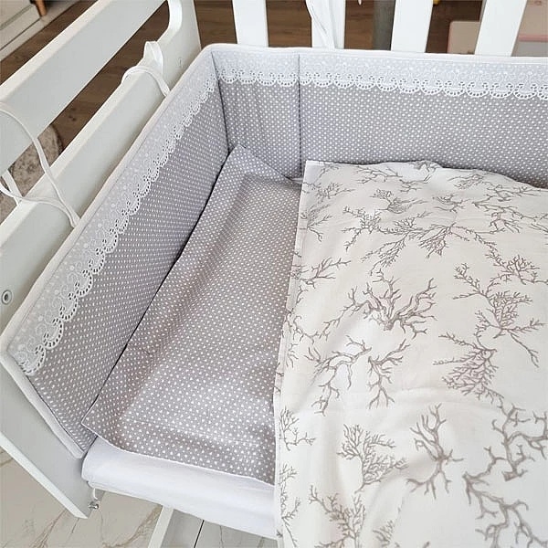 Набір NL Baby Cododo: комплект постільної білизни, 80х80 см + бортик у ліжечко, 166х20 см, біло-сірий (823+826/30427) - Pampik - 7