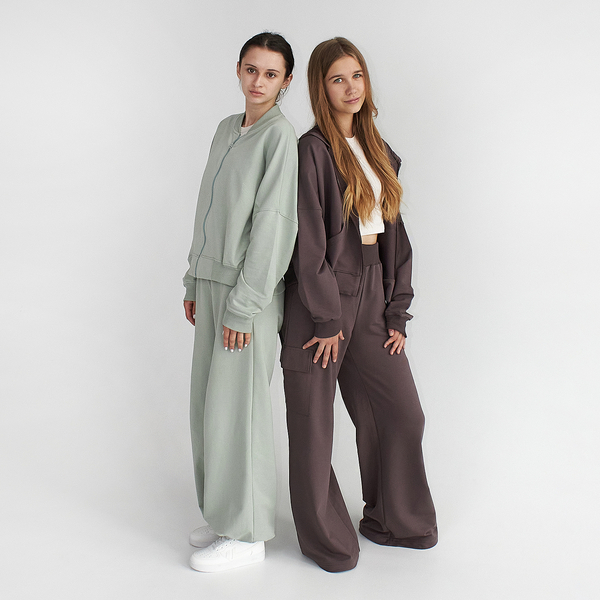 Спортивний костюм Garnamama бомбер з капюшоном,Брюки-палаццо Season 2025 134 Коричневий (1055937.1421211) - Pampik