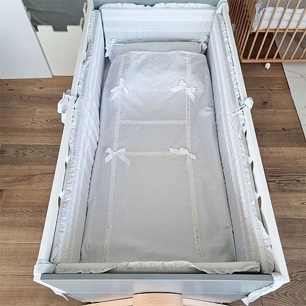 Бортик в кроватку NL Baby, 4-сторонний, серо-голубой (832+907/29062) - Pampik - 4