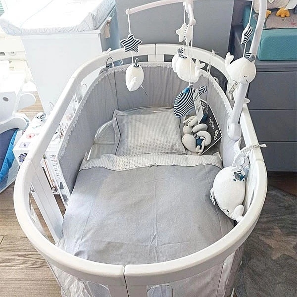 Бортик в овальне ліжечко NL Baby, 3-сторонній, 130х30 см, біло-сірий (823+830/33298) - Pampik - 3