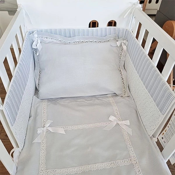 Бортик в кроватку NL Baby, 3-сторонний, универсальный, 180х30 см, бело-синий (838+869/34184) - Pampik - 4