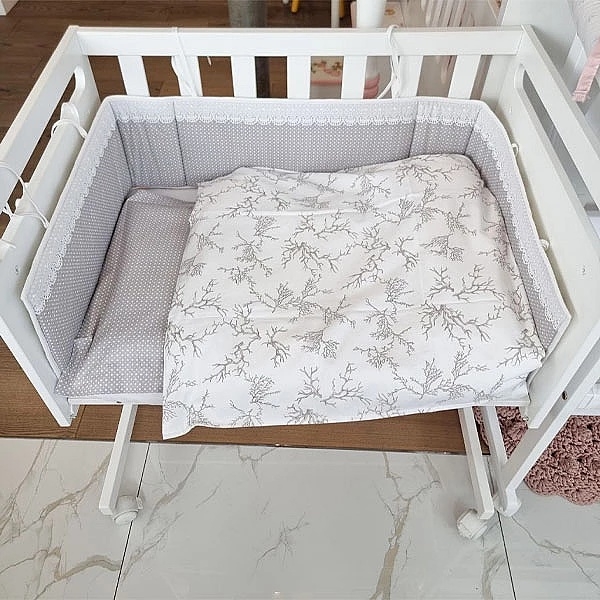 Набір NL Baby Cododo: комплект постільної білизни, 80х80 см + бортик у ліжечко, 166х20 см, біло-сірий (823+826/30427) - Pampik - 6