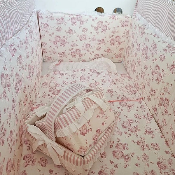 Бортик у ліжечко NL Baby з м’якою частиною, 4-сторонній, біло-рожевий (822/28062) - Pampik - 5