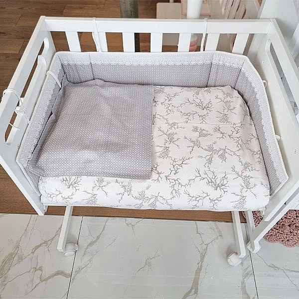 Набір NL Baby Cododo: комплект постільної білизни, 80х80 см + бортик у ліжечко, 166х20 см, біло-сірий (823+826/30427) - Pampik - 5