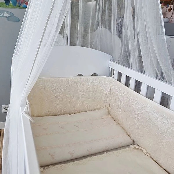 Набір NL Baby: бортик у ліжечко, 3-сторонній, універсальний, 180х32 см + балдахін, 300х170 см, молочний (28906) - Pampik - 4