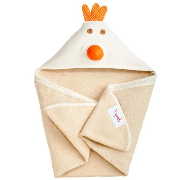 Рушник з куточком 3 Sprouts Курча, 76х76 см, бежевий з білим (ITWCHI/30516) - Pampik