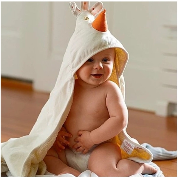 Рушник з куточком 3 Sprouts Курча, 76х76 см, бежевий з білим (ITWCHI/30516) - Pampik - 2